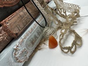 Crystal Cage Pendant Necklace - Red Aventurine