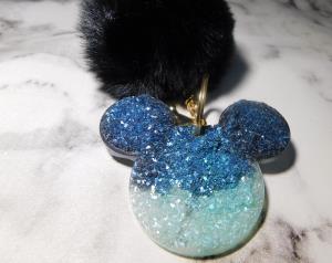 Druzy Mickey Mouse Key Chain - Blue/Black